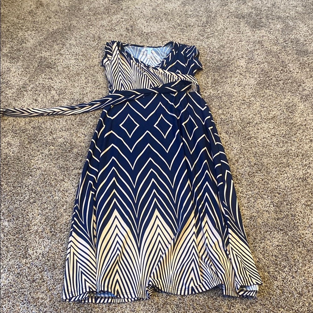 Blue and White Embellished V-Neck Maxi Sundress